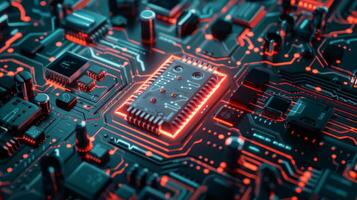Close Up of Circuit Board With Red Lights photo