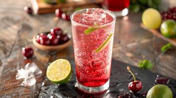 Glass of Cranberry Lemonade on Table photo