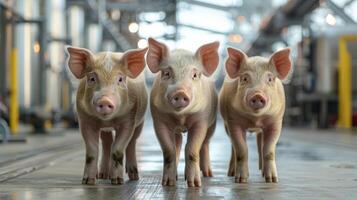 Three Small Pigs Walking on Wet Floor photo