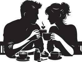 Pareja Bebiendo café, negro color silueta vector