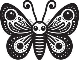 Cute butterfly in doodle style moth, black color silhouette vector