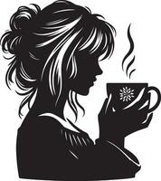 Girl With A Coffee Mug, black color silhouette vector