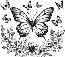 Butterfly swirl. Black flying butterflies, black color silhouette vector