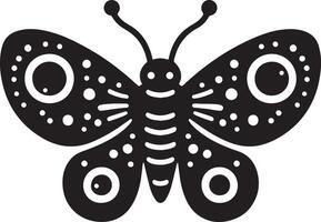 Cute butterfly in doodle style moth, black color silhouette vector