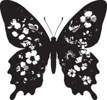 Real Pressed butterfly flower animal insect, black color silhouette vector