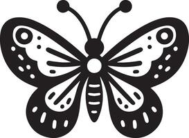 Cute butterfly in doodle style moth, black color silhouette vector