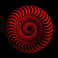 3D spiral. Hypnotic volumetric wavy circles. Isometric trumpet waves. Concentric circles. Optical illusion. Black and red illusion vector