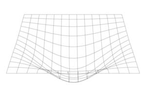 Distorted black grid on white background. Waved mesh texture. Fish net with deformation effect. Bented lattice surface. graphic illustration vector