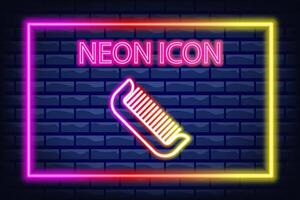 Comb neon line icon. Hair, salon, haircut, hairdresser, hairstyle, bangs, comb, braid, ponytail. Hair care concept. Neon Line icon on break background. vector