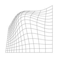 Distorted black grid on white background. Waved mesh texture. Fish net with deformation effect. Bented lattice surface. graphic illustration vector