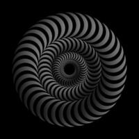 3d espiral. hipnótico volumétrico ondulado círculos isométrica trompeta ondas. concéntrico círculos óptico espejismo. negro y blanco espejismo vector