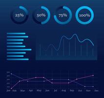 Digital growth graph chart on technology blue background. Chart, diagram, research, audit, planning, statistics, management, infographic, data analysis, Financial literacy. Stock market vector