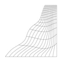 Distorted black grid on white background. Waved mesh texture. Fish net with deformation effect. Bented lattice surface. graphic illustration vector