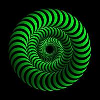 3D spiral. Hypnotic volumetric wavy circles. Isometric trumpet waves. Concentric circles. Optical illusion. Black and green illusion vector