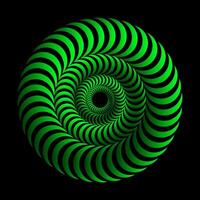 3D spiral. Hypnotic volumetric wavy circles. Isometric trumpet waves. Concentric circles. Optical illusion. Black and green illusion vector