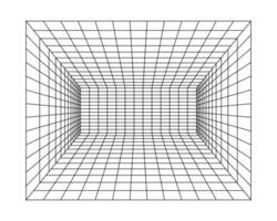 resumen geométrico pared. isométrica red. círculo, dibujo, muro, forma, 3d espejismo. habitación perspectiva cuadrícula antecedentes vector