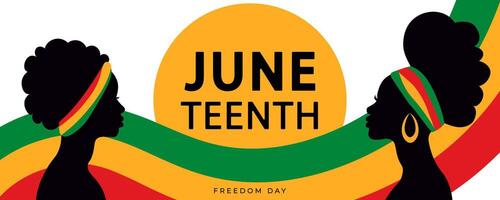 Black silhouettes of African American women in profile on the Juneteenth banner. Black History Month. Celebrating racial equality, freedom and human rights. illustration. vector
