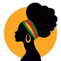 Black silhouette of an African-American woman with a headband in Juneteenth colors. Black History Month. Celebrating Juneteenth, Freedom Day. illustration. vector