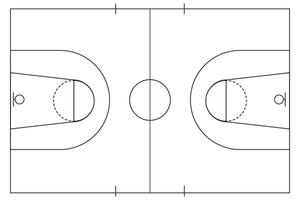 Basketball court board, black lines area, floor top view tactic game frame isolated on white background. illustration vector