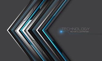 Abstract silver black circuit blue cyber arrow direction geometric on grey design modern futuristic technology background vector