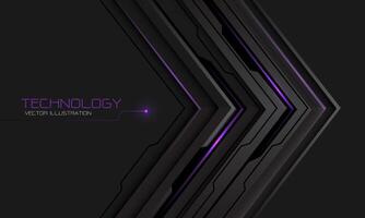 Abstract black metallic circuit purple cyber arrow direction geometric on grey design modern futuristic technology background vector