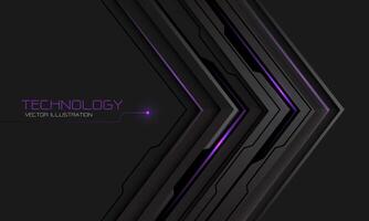 Abstract black metallic circuit purple cyber arrow direction geometric on grey design modern futuristic technology background vector