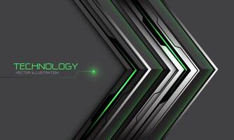 Abstract silver black circuit green cyber arrow direction geometric on grey design modern futuristic technology background vector