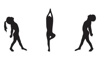 Silhouette of a child doing yoga on a white background. vector