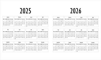 2025, 2026 Calendar vector