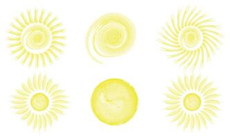 Set of watercolor suns of different shapes vector