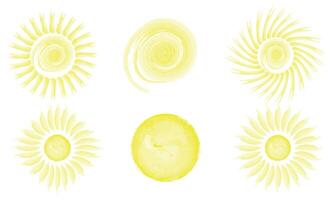 Set of watercolor suns of different shapes vector