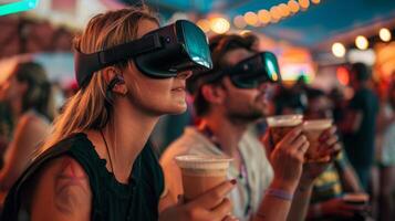 People in a group are experiencing virtual reality with VR glasses. photo