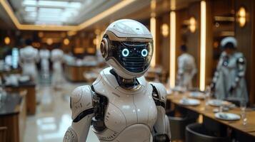A robot is standing in a room. photo
