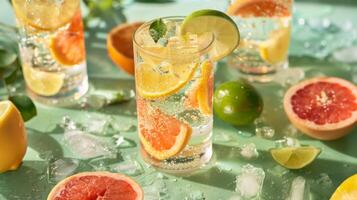 Refreshing Table Setting With Water and Lemons photo