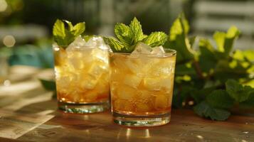 Two Glasses With Ice and Mint on Table photo