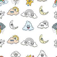 seamless pattern retro cartoon sky character vector