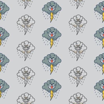 seamless pattern retro cartoon angry clouds