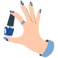 Female manicured hands with nail polish.Beauty treatment aesthetic.Hand drawn colored trendy vector