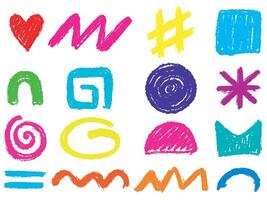 Set of colored crayon doodle vector