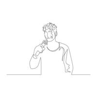 Continuous one line man with a microphone in her hand speak. illustration. vector