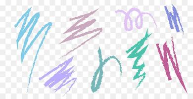 illustration features various colorful doodle-style sketches. The abstract, hand-drawn shapes are rendered in pastel shades, giving them a playful and artistic look vector