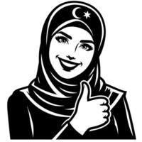 Black and white Silhouette of a group of a female muslim woman holding thumbs up in a casual outfit vector