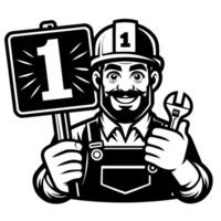 Black and white Silhouette of a plumber holding thumbs up and smiling Face vector