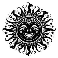 Black and white Silhouette of a sun symbol with a smiling happy Face vector