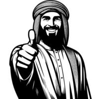 negro y blanco silueta de un musulmán chico sonriente y participación pulgares arriba vector