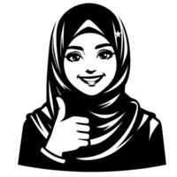 Black and white Silhouette of a group of a female muslim woman holding thumbs up in a casual outfit vector