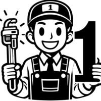 Black and white Silhouette of a plumber holding thumbs up and smiling Face vector