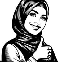 Black and white Silhouette of a group of a female muslim woman holding thumbs up in a casual outfit vector