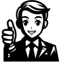 Black and white Silhouette of a shop manager holding thumbs up and smiling Face vector