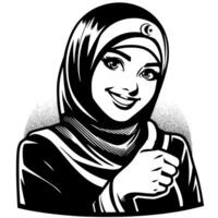 Black and white Silhouette of a group of a female muslim woman holding thumbs up in a casual outfit vector